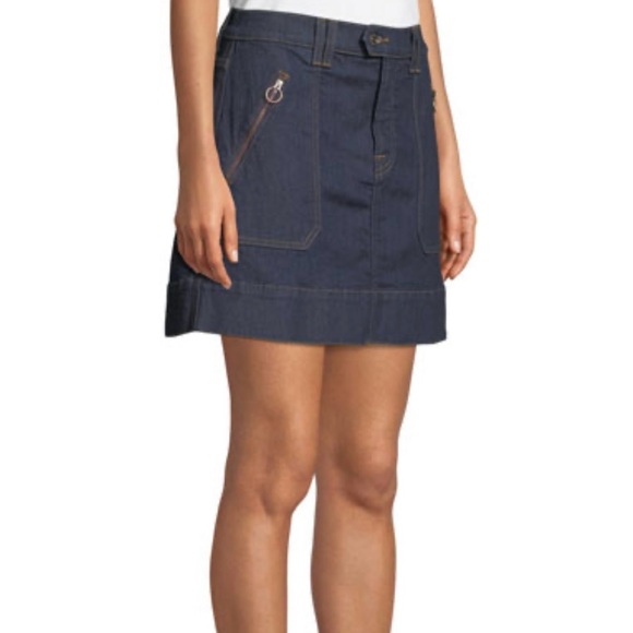 7 FOR ALL MANKIND women's clean utility denim mini skirt, gold accents, size 26. - Picture 3 of 6